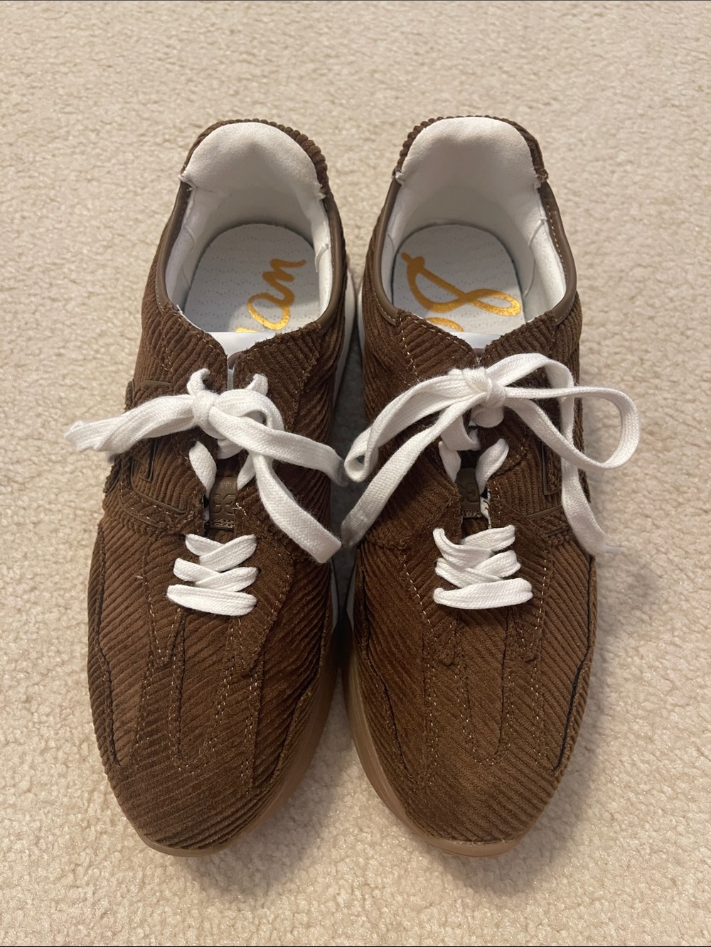 NEW Sam Edelman Langley Brown Corduroy Sneakers SIZE 8 - Picture 2 of 9